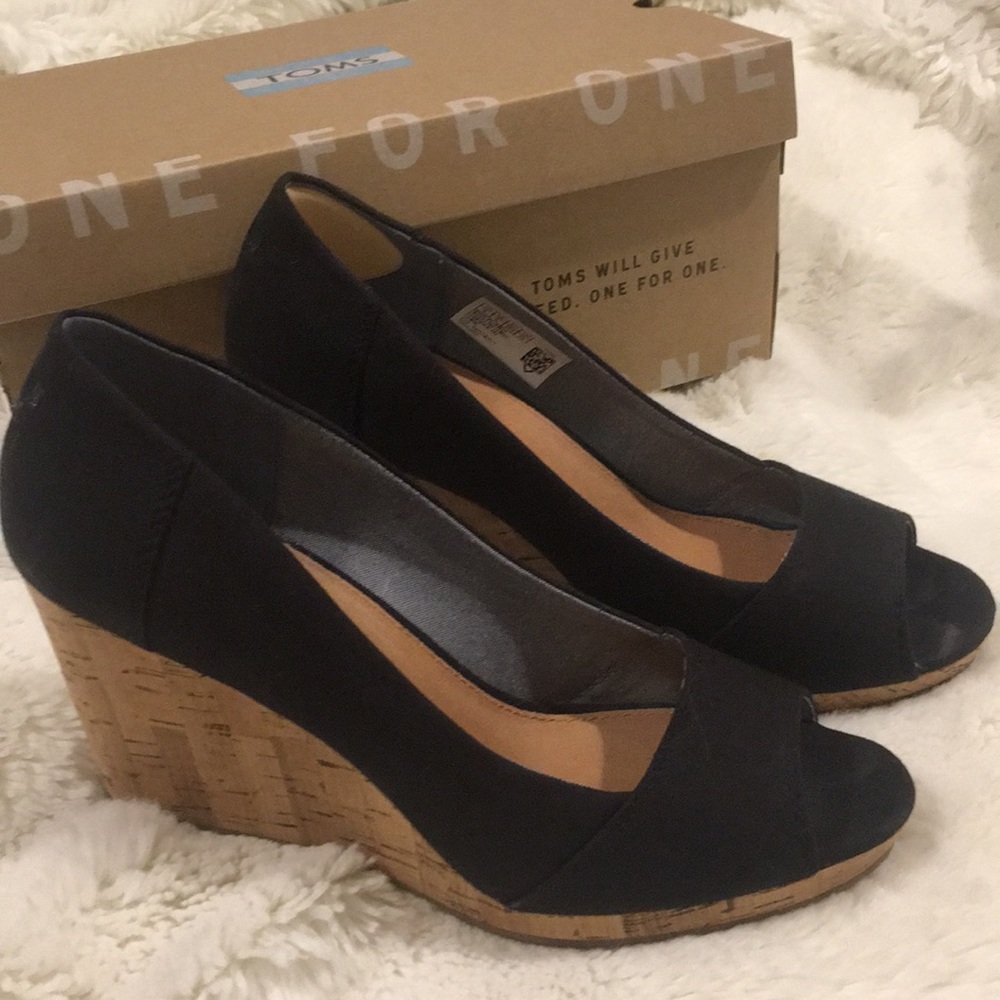 Black Toms Peeptoe Wedges